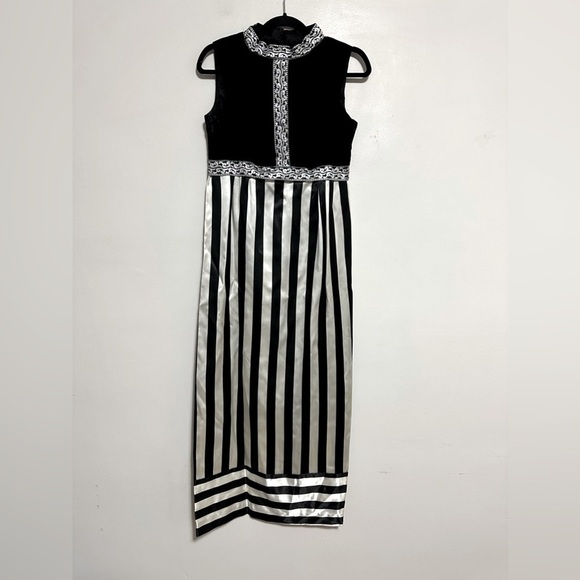 Vintage 70s Handmade Mod Sleeveless Maxi Column Dress Striped - Picture 1 of 4